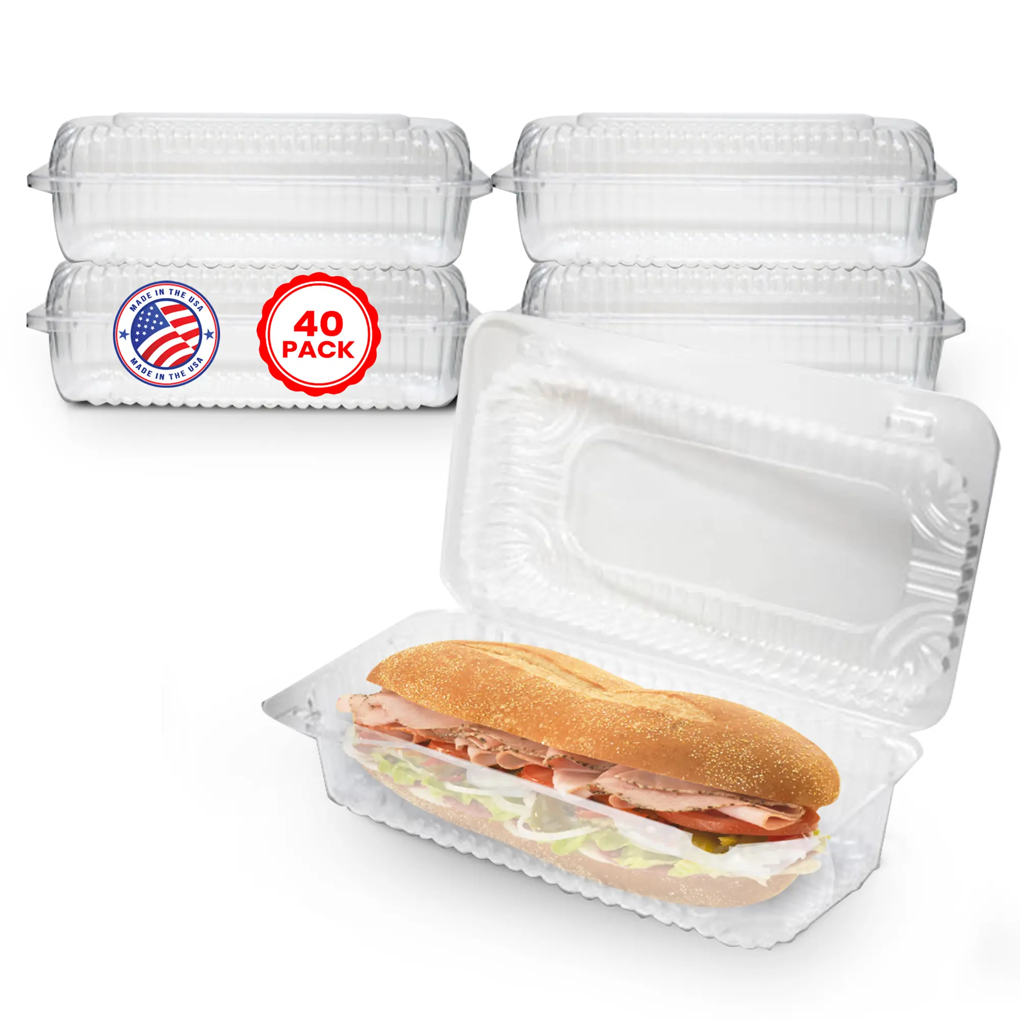 MT Products OPS Plastic Hoagie Container 8.5" x 4.5" x 2" - Clear Plastic Take Out Containers