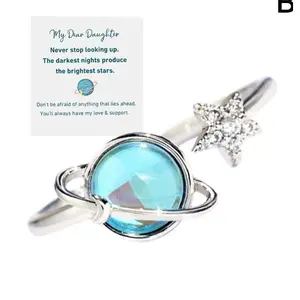 CASSIECA Adjustable Spinner Planet Fidget Ring for Women, Hypoallergenic Copper Open Fit Ring with Blue Planet Star Cubic Zirconia, Anxiety & Stress Relief (US Sizes 5-9), Gift Box Included for Daily Wear, Birthday Gift
