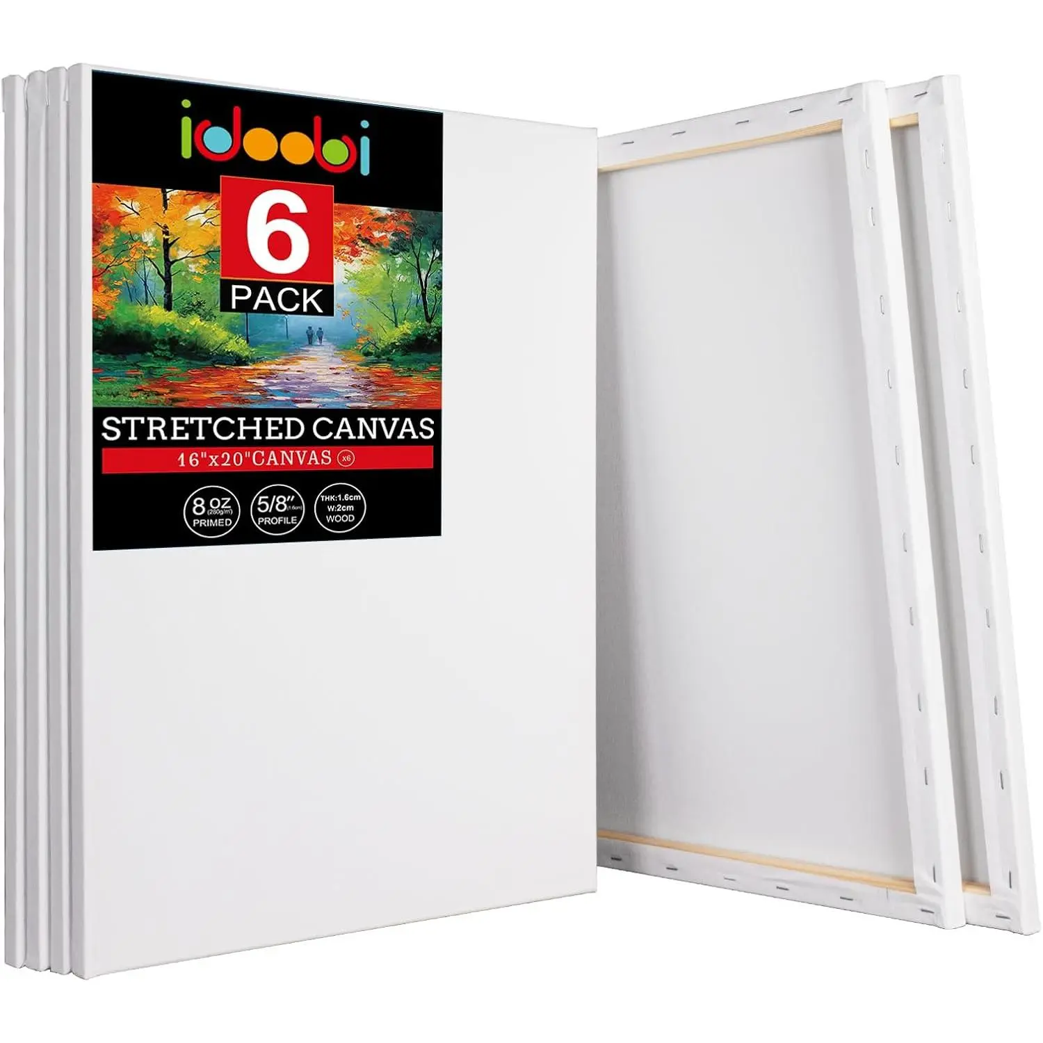 Stretched Canvases for Painting 6 Pack 16x20  Cotton Large Canvas Boards for Painting, White Painting Canvas for Oil,   & Other Painting Media