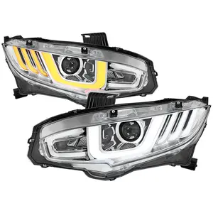 2016-2021 Honda Civic Full LED Projector Headlights w/ Switchback Sequential Turn Signal (Chrome Housing/Clear Lens)