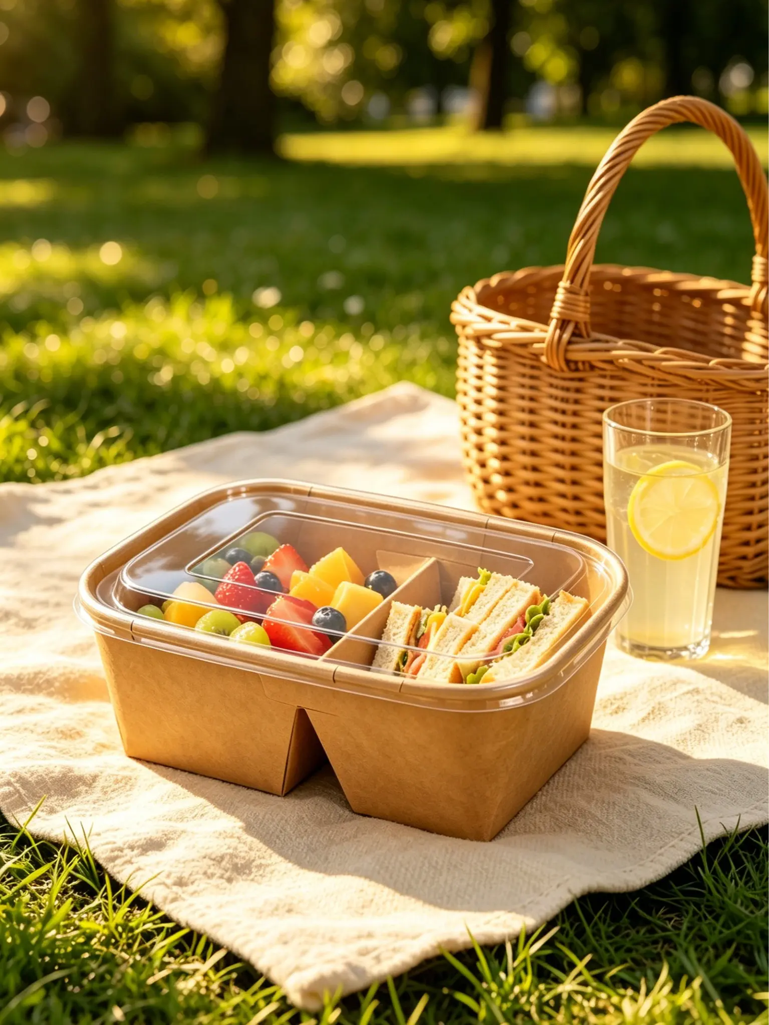 30/50 Pack Kraft Paper Meal Prep Containers with Lids, 2 Compartment Disposable Food Boxes, Eco-Friendly Takeout Lunch Boxes for Meal Prep & Catering