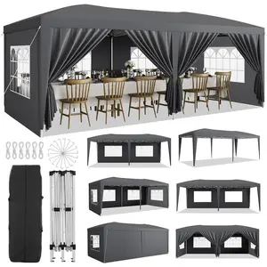 10x20 Heavy Duty Pop Up Canopy Tent with 6 Removable Sidewalls, Easy Up Commercial Canopy Tents for Parties, Large Outdoor Canopies with 3 Adjustable Heights, Stakes X18, Ropes X6, Grey