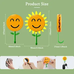 Smiling Sunflower Wall Hook Retractable & Strong Hold Hooks for Keys Self-Adhesive No-Nail Hangers for Small Spaces Towels in Kitchen Bathroom Renter Friendly Traceless Removal Decor Glossy Hanging Waterproof Stainless - Installation