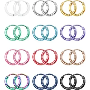 FLORIDECO 12 Pairs 6mm Unisex Small Stainless Steel Huggie Hoop Studs Earrings - Silver & Gold Pillow Jewelry Set for Helix, Tragus Piercings