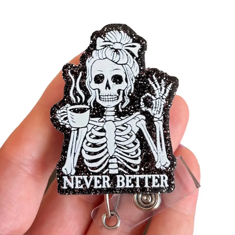 Glitter My Badge Funny never better badge reel for nurse and hospital workers. Badge clip Badge pull - Retractable swivel clip with a 360 rotation. Great gift for coworker. Funny badge reels