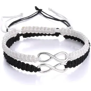 Stainless Steel 8 Infinity Couple Bracelet Set Braided Leather Rope Bangle Adjustable Chain 7-9 Inch for Lover Friendship Handmade Jewelry Fashion Cool Accessories