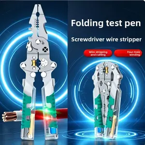 Electrician's special tool with electric testing, wire separation, wire winding, wire pressing functions, folding electrician pliers, multi-functional wire stripper