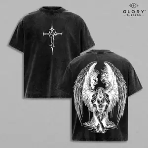 Tormented Angel T-Shirt Washed , Fallen Dark Angel Oversized Tee, Gothic Angel of Despair Shirt, Heavyweight Cotton Washed Heaven and Hell Streetwear Angel vs Demon Art Jesus Apparel Christ the Savior