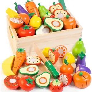 Z-MTS75    Play Food for Toddlers, Velcro Fruit and Veggies Cutting Set for Kids, Pretend Food Play Kitchen Accessories for 3 4 5 6 7 Years Old Boys & Girls