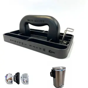 Manual Trash Compactor Tool - Hand-Held Garbage Press with Built-in Hook - for Kitchen Waste Bin - Space Saving Design - No Batteries Required - Freestanding - Black