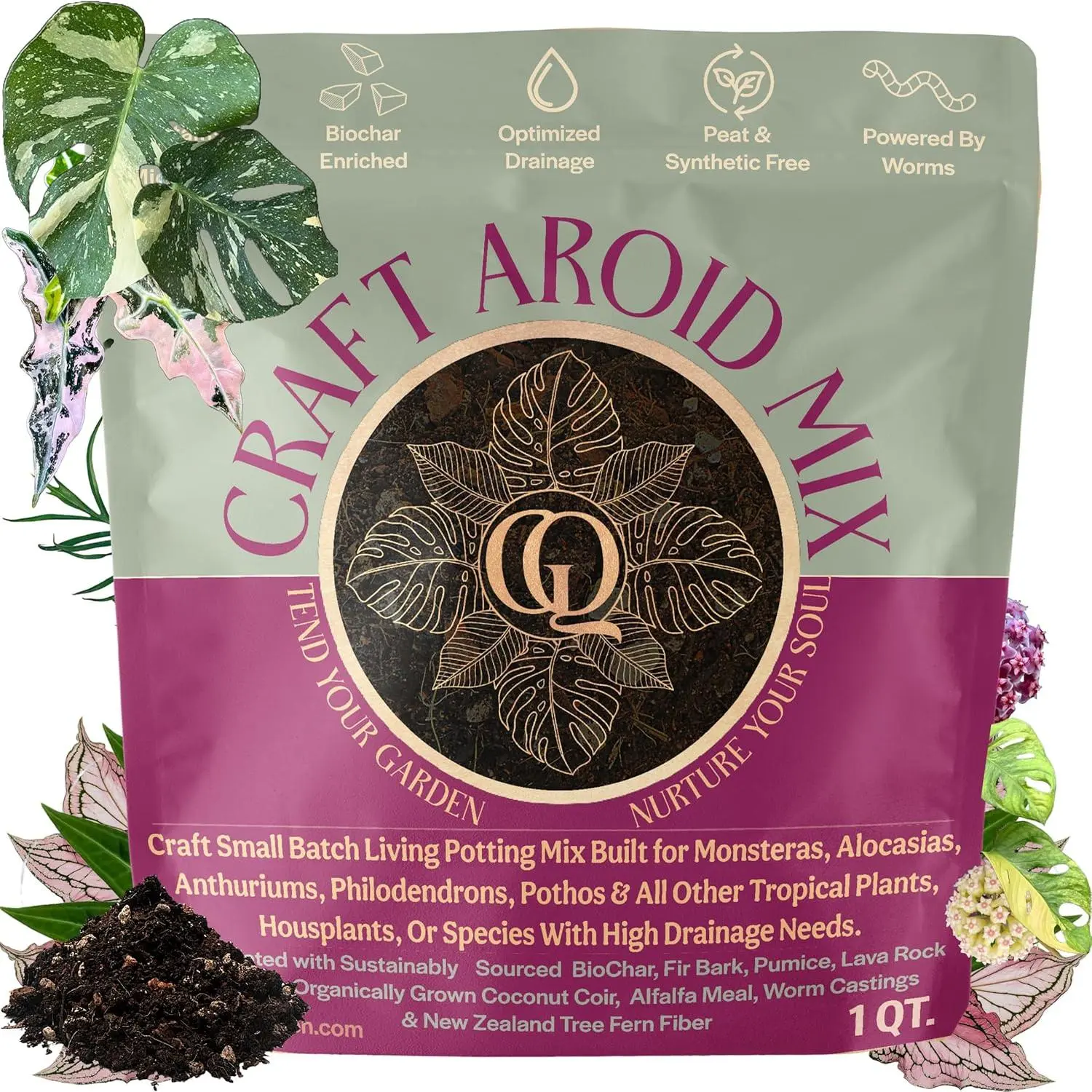 Craft Aroid Potting Mix- Elite Alocasia, Philodendron, Monstera Soil Mix, Chunky, Well Draining Potting Soil for Indoor ,  Tropical  & Houseplants, Synthetic & Peat Free 1QT