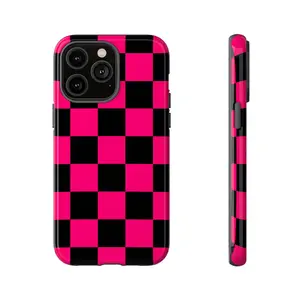 Hot Pink and Black Checkerboard Phone Case | Tough Case