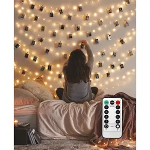 50 LED Photo Clips String Lights, 17ft with Remote - 8 Modes Fairy Lights to Clip on Pictures, Photos, Cards