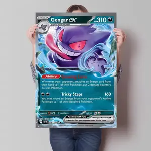 Pokemon Gengar Ex Cartoon Poster ,Pokemon Gengar Ex Poster, Anime  Canvas Sticky Wall Art Printing Waterproof Home Living Bed Room Bar Aesthetic Decor