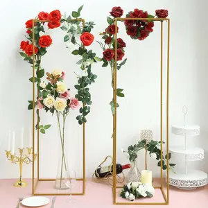 2-Pack Rectangular Gold Metal Wedding Flower Stand 48" Geometric Column Frame - Elevated Pedestal for Luxurious Event Centerpieces