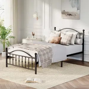 Twin Size Bed Frame, Classic Metal Platform, Victorian Vintage Headboard Footboard, Steel Slat Support, Noise Free, Underbed Storage, No Box Spring Needed