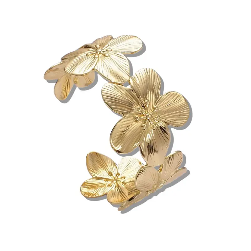 18K Gold Chunky Flower Cuff Bracelet