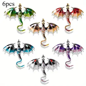 6pcs vintage dragon brooches, gradient color design, suit and formal wear accessories, couple's birthday gifts, men's accessories, perfect for birthday parties, parties, business and other occasions.
