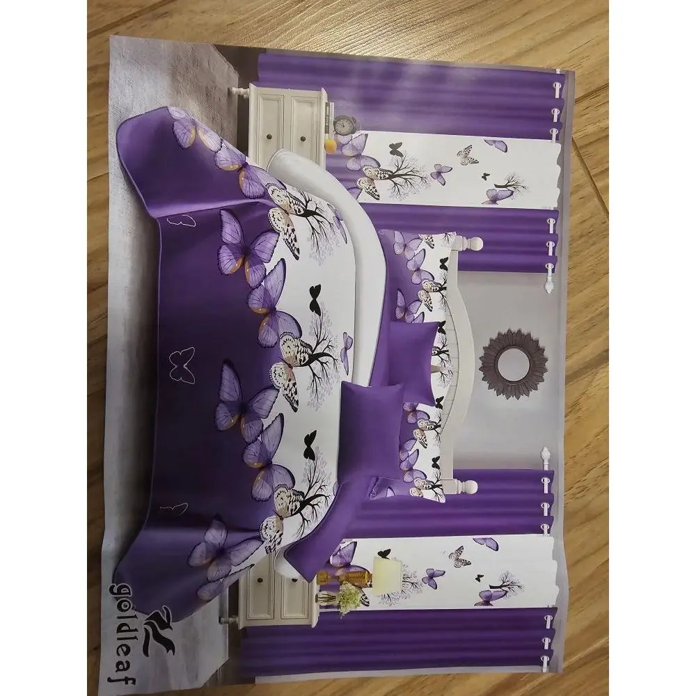 Goldleaf Purple Butterfly Bedding Set with Matching Curtains and Decorative Elements for a Cozy Bedroom