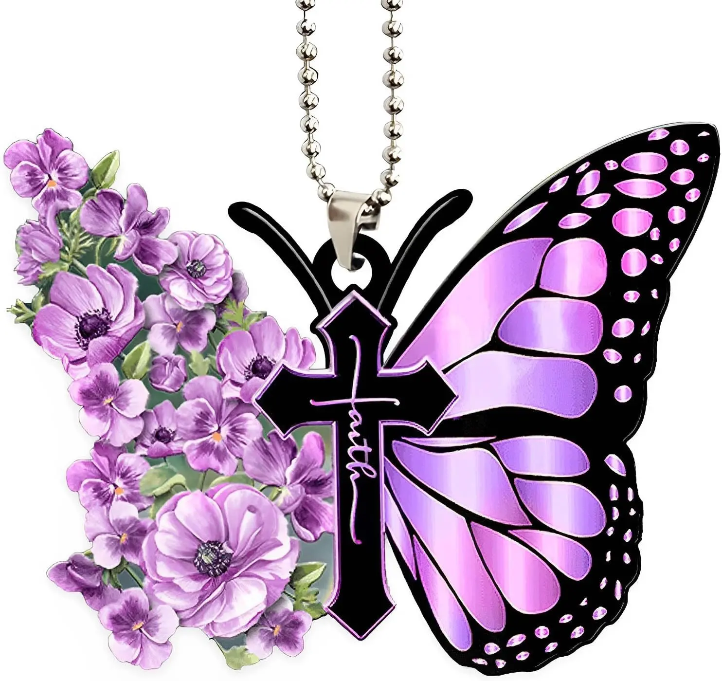 Sturdy Plexiglass Purple Butterfly Hanging Ornament - Lightweight Transparent Artwork Souvenir, Car Decorations Interior, Metal Wire Car Rear View Mirror Pendant, Gift for Grandpa, Aunt
