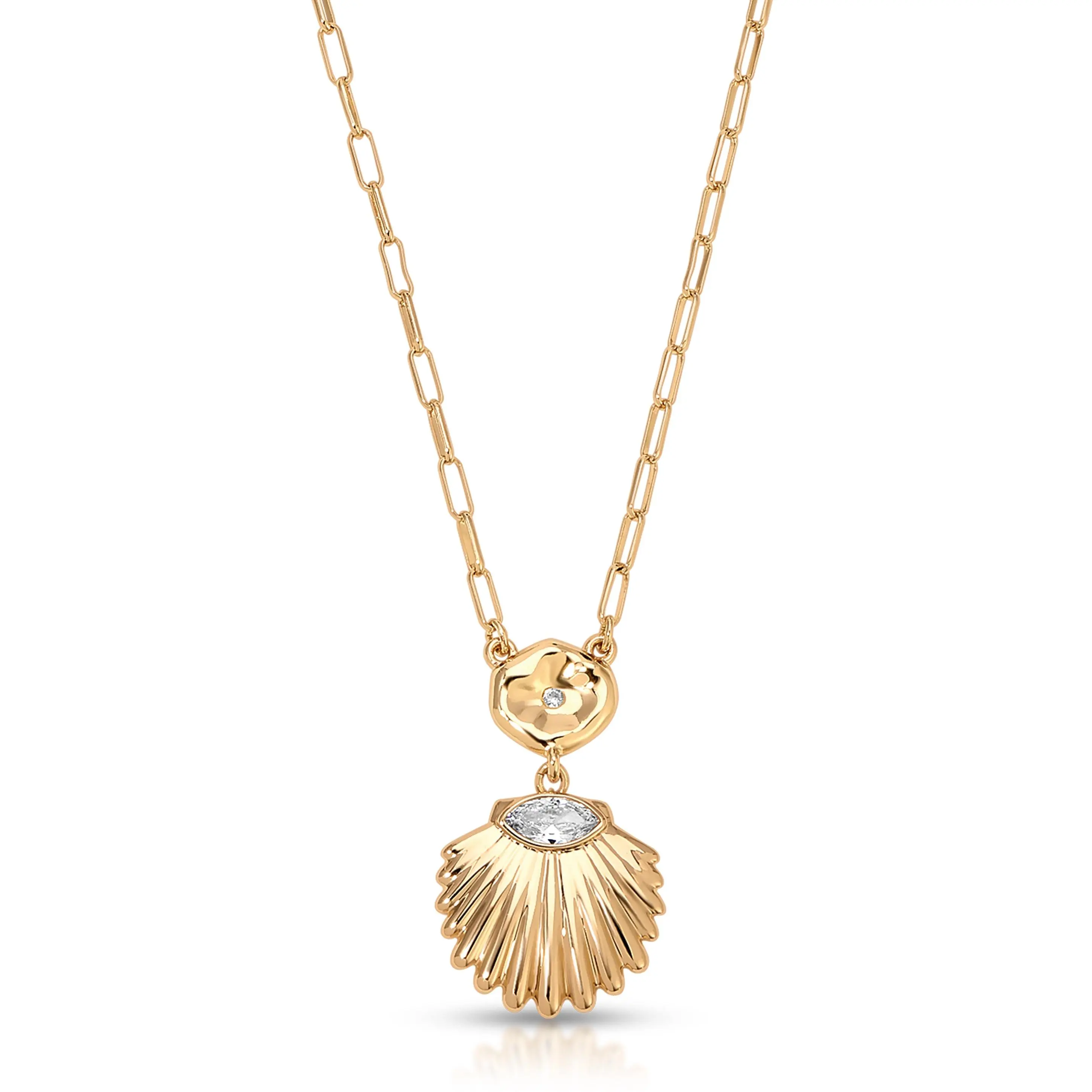 Ettika Santorini Pendant Necklace – 18k Gold Plated Brass Necklace with Cubic Zirconia, 15" + 3" Extender