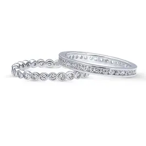 BERRICLE Sterling Silver Bubble Rings Stackable Eternity Band Ring Set for Women, Channel Set Round Cut Cubic Zirconia CZ