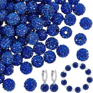 About 100pcs 10mm Blue Rhinestone Beads Blue Polymer Clay Beads Crystal Beads Pave Disco Ball Clay Beads Round Diamond Clay Beads for Necklace...