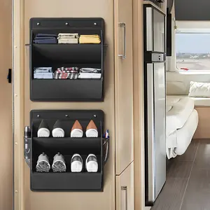 [Foldable Door Mounted Shoe Organizer] 2pcs Foldable Door Mounted Shoe Hanging Organizer with Adhesive Pockets - Space-Saving Wall Storage for RV and Camping Wardrobes, Hanging Shoe Organizers Black Racks Hangable