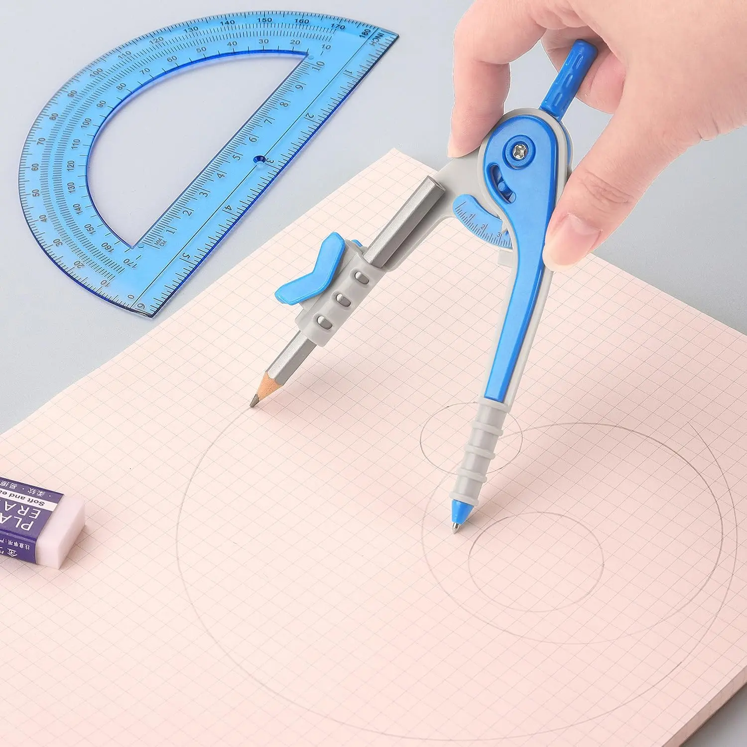 Geometry Compass and Protractor Set - 180-Degree Protractor, Precise Math Drawing & Measuring Tools for Students, Measure Tool