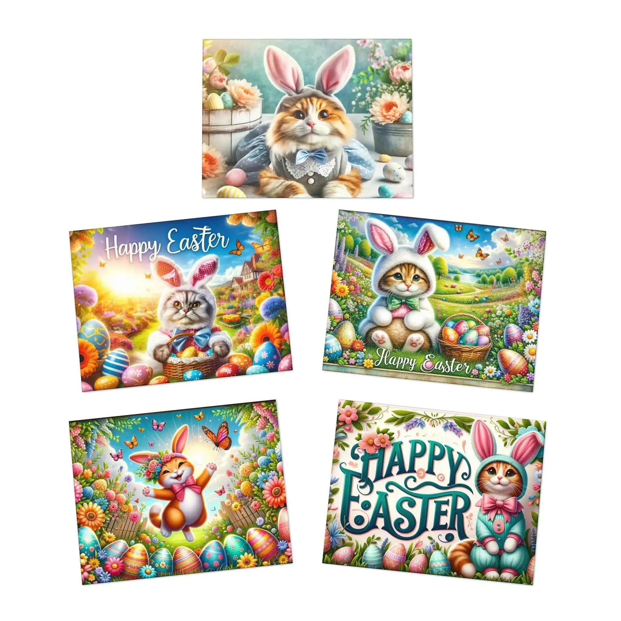 Cat Easter Bunny Greeting Cards - Multi-Design Greeting Cards (5-Pack)