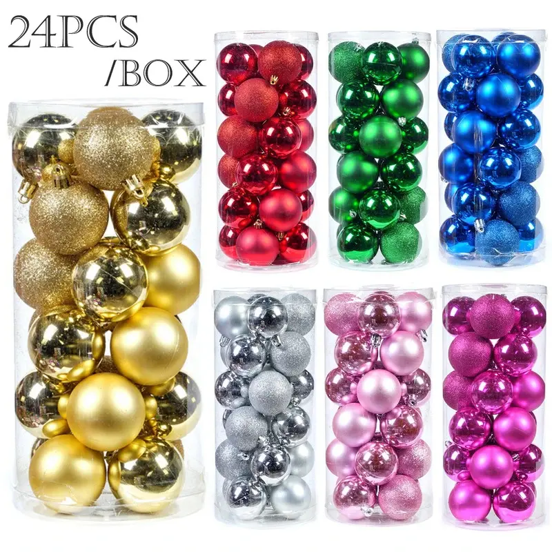 24pcs 3cm Christmas Balls Xmas Tree Ornaments Gold Red Green Christmas Hanging Ball Tree Decorations Navidad New Year Home Decor