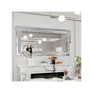 Maximum discount  Decorative Crystal Crush Diamond 48x24 Inch Sier Rectangle Mirror For Wall Bathroom Bedroom Dining And Living Room