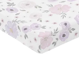Sweet Jojo Designs Muslin Crib Sheets (Purple Boho Floral) for Baby Girls, Infant Nursery, Toddler Room - 100% Cotton Fitted Sheet Standard Size (Lavender, Bohemian Farmhouse, Shabby Chic, Watercolor)