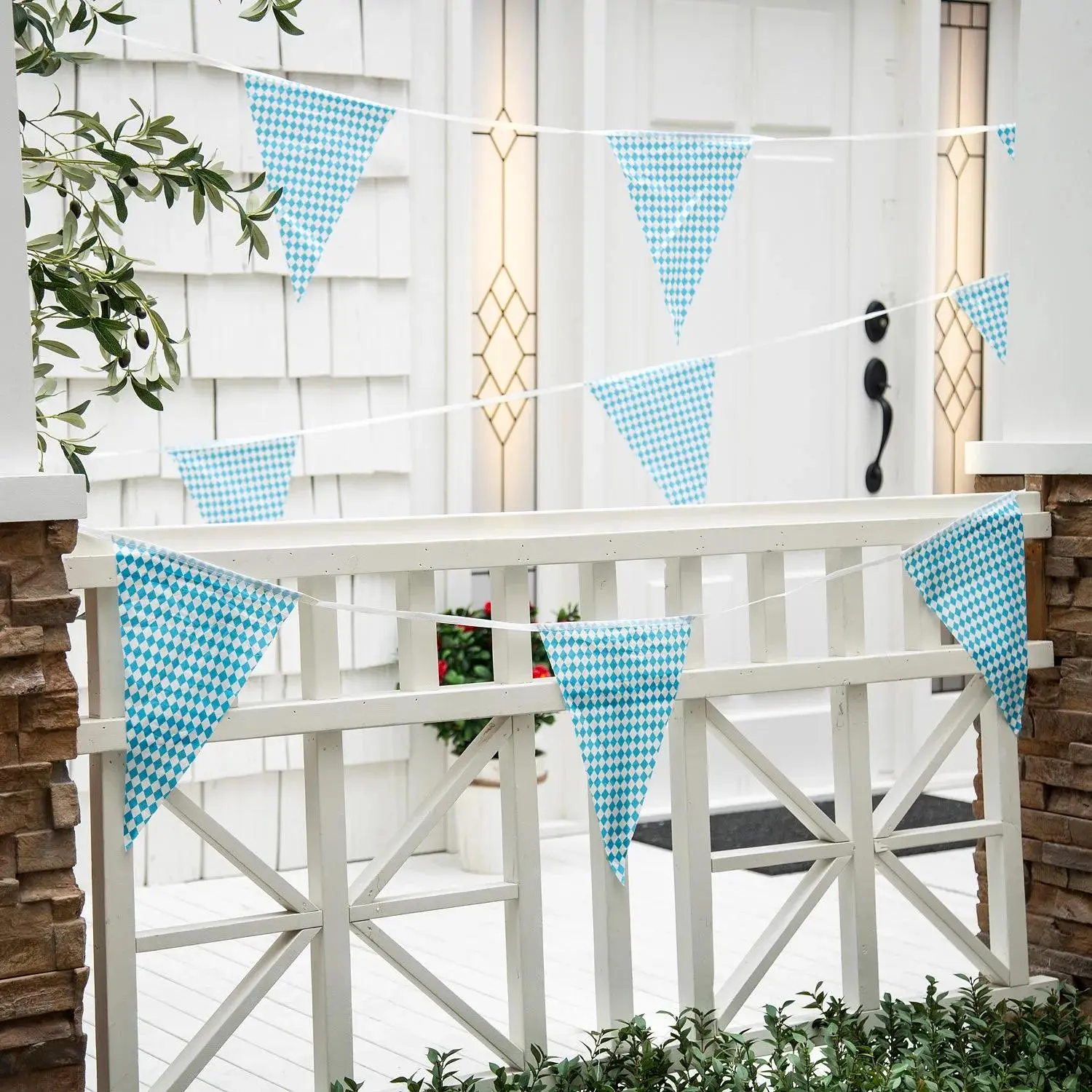 Blue & White Argyle Plastic Pennant Banner, 100 ft. x 14"
