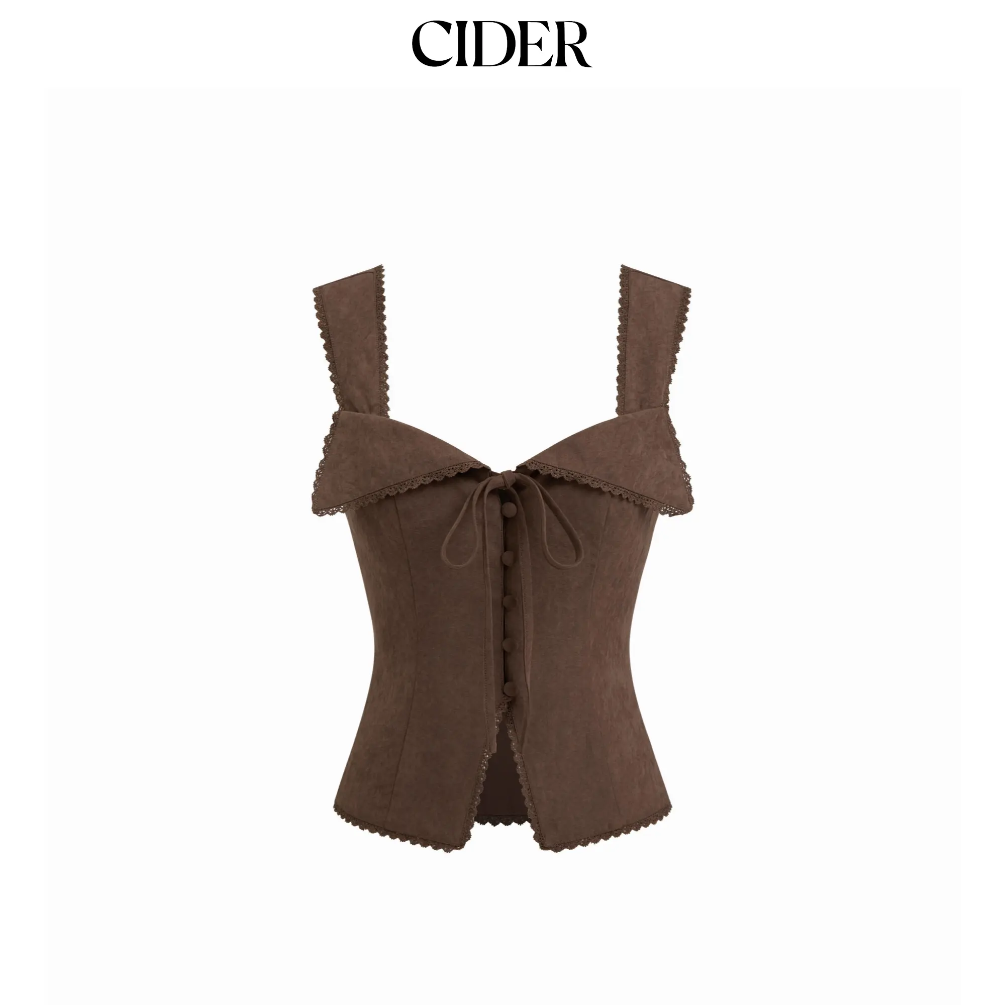 Cider Sweetheart Lace Tie Back Tank Top