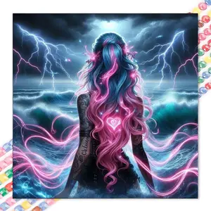 1 set of DIY diamond painting kit, 5D diamond art set, DIY decoration ocean, lightning, long hair. Mosaic, diamond art, DIY art home decoration.