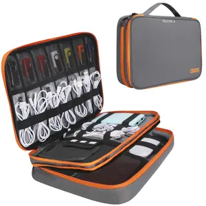 Double-Layer Large Travel Electronic Accessories Storage Bag, USB Tablet Power Bank Organizer Pouch, Fits Up to 11 Inch Devices