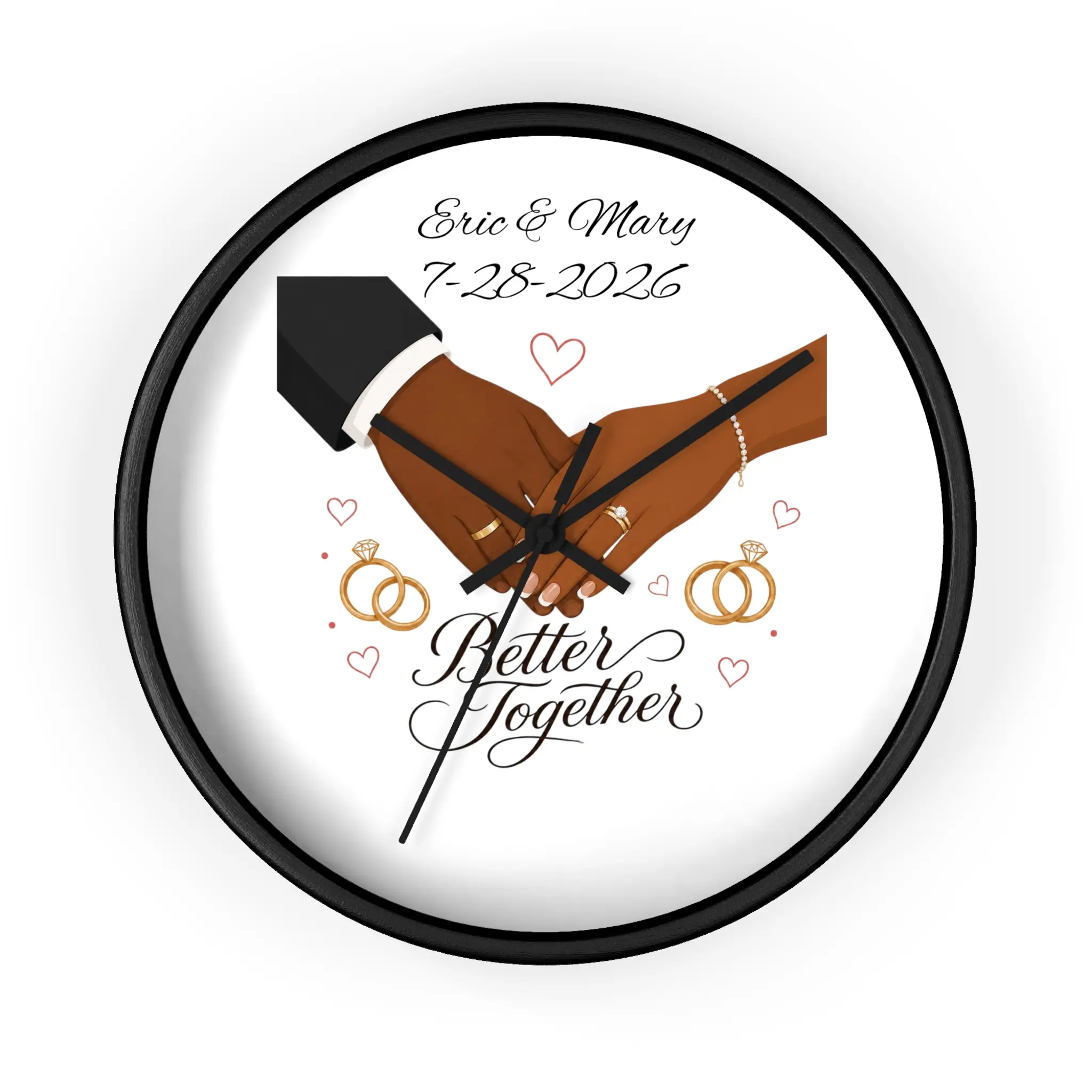 Joined Hands Wedding Rings Wall Clock | Better Together, Personalizable Date & names