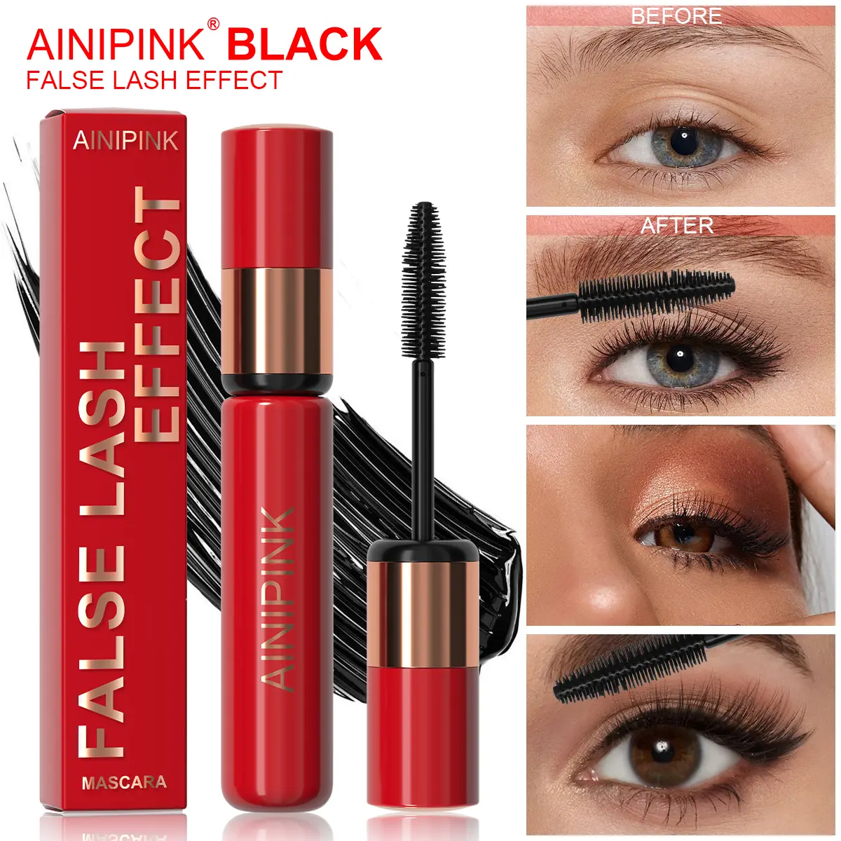 Luxury Black Mascara With Fine Brush Head Set Lengthening Thickening Non Clumping Eyelashes Cream Makeup Smudgeproof Waterproof Sweatproof Long Lasting Cosmetic