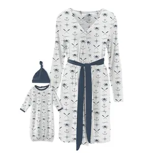 Women's Print Bamboo Maternity/Nursing Robe & Layette Gown Set - Natural Captain and Crew