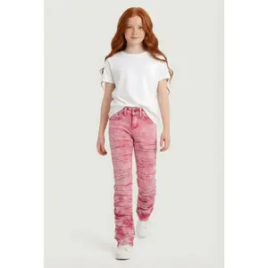 Girls Stacked Acid Wash Skinny Jeans with Adjustable Waistband