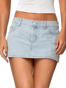 Danysu Low Waisted Jean Skirt with Shorts Casual Denim Skirt wtih Pockets Skort Going Out Outfits