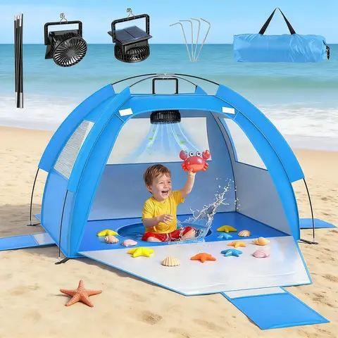PanAdventure Baby Beach Tent Solar Cooling Fan, Anti-UV Toddler Beach Tent Sun Shelter Portable Travel Fan Beach Shade Tent, Baby Play Tent Built-in Ceiling Fan Sun Shelters Toddler Beach Essentials summer outdoor fun #summerwins
