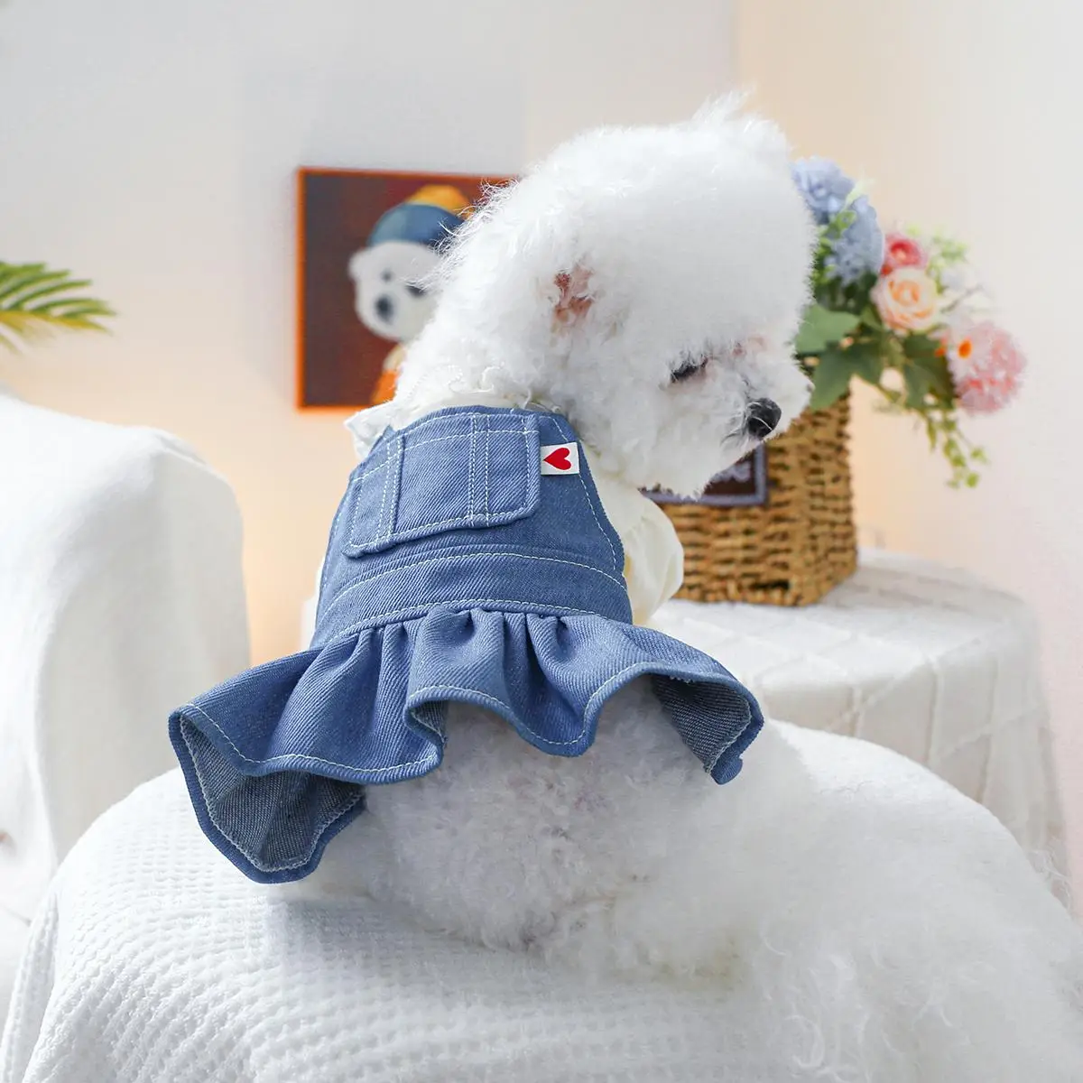Denim Overalls Design Pet Dress, Cute Pet Clothes for Small Dogs & Cats, Pet Comfort Dress, Pet Clothing for Daily Wear
