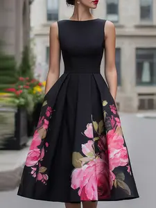 2026 New Elegant Floral Print Midi Dress, Sleeveless Fitted Design, Comfortable Soft Fabric, Perfect for Evening Parties and Vacations