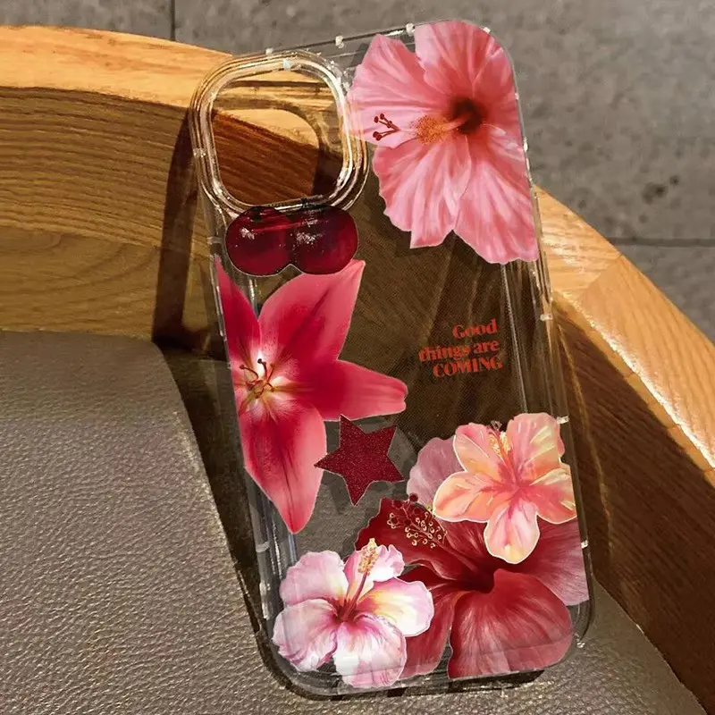 Suitable for iPhone 17/16/15/14/13/12/11/X/XS/XSMAX, cherry blossom print transparent soft silicone shockproof phone case, a holiday gift for friends, family, and yourself, Cover, Accessories, Smartphone, Cellphone,summerwins