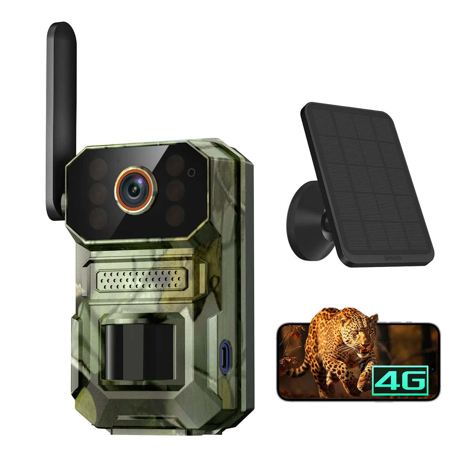 4G LTE Cellular Solar-Powered Trail Camera with 6000mAh Battery, 6-Month Power Support, 1920P Night Vision, 2-Way Audio, AES 128-Bit Encrypted Cloud Storage, 12m Sensing Distance, IP65 Waterproof Home Security System for Outdoor Hunting