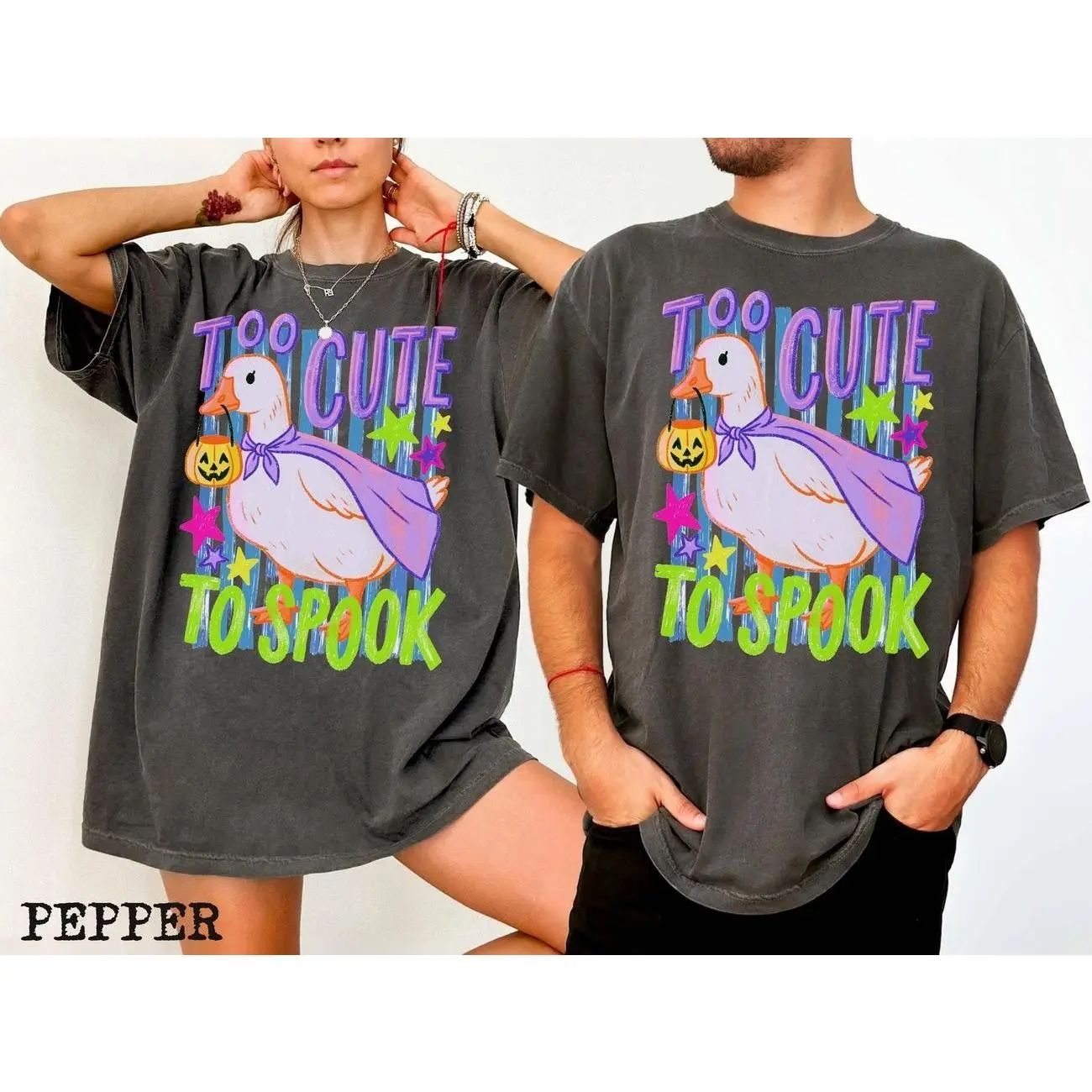 Comfort Colors Too Cute To Spook Shirt, Funny Halloween Goose T-Shirt, Vintage Spooky Season Graphic Tee, Cute Ghost Goose Fall Oversized Shirt, Halloween Party Aesthetic Apparel, Cute Autumn Ghost Graphic Tee, Spooky Season Gift for Women