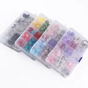 114pcs Boxed Acrylic Soft Ceramic Bead Combination, Soft Ceramic Bow Round Beads, Double Layer Multi sided Transparent Beads, Acrylic Yangmei Balls for DIY Bead Pen, Keychain, Diy Beading Accessories and Other Bead Accessories