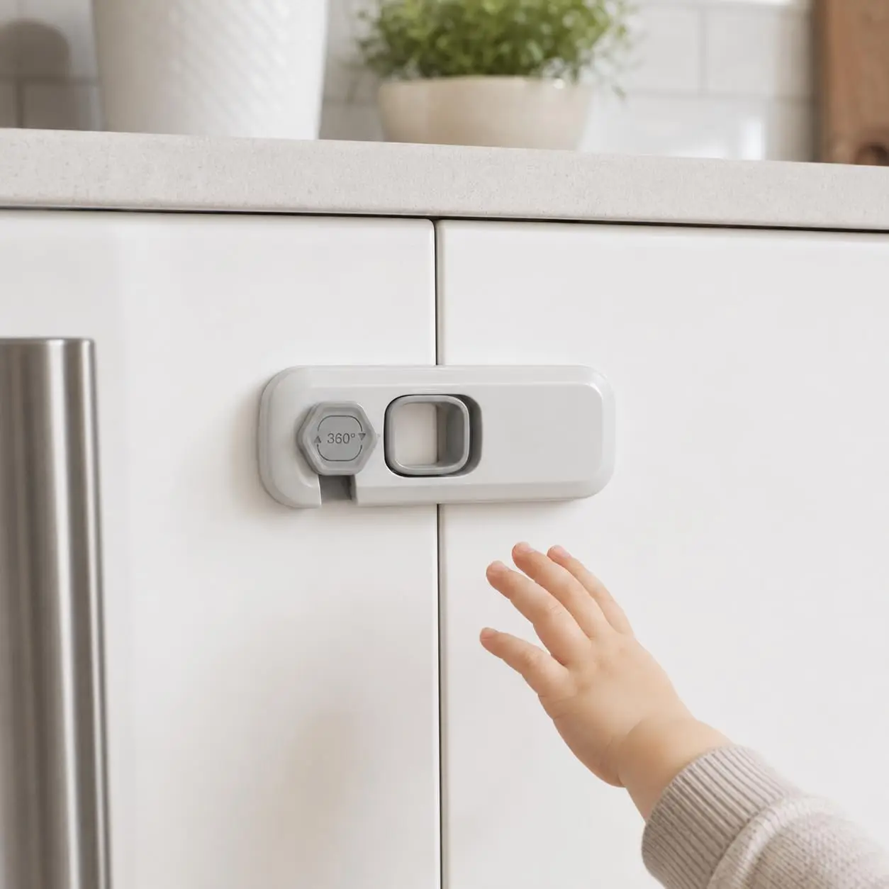 5Pack No Drill Child Safety Cabinet Lock, 360° Rotatable Childproof Refrigerator Lock, Residue-Free Adhesive Mount Lock for Touch Open Fridge, Freezer & Storage Doors